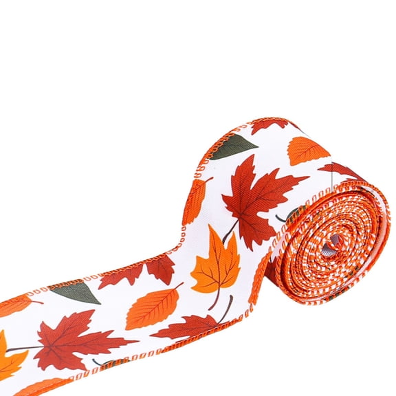 THHEIC 5-Yard Roll of Fall Burlap Ribbon with Wired Edge, Autumn Maple Leaf and Buffalo Plaid Design for Wreath Making, Bow Tying, and Seasonal Crafts