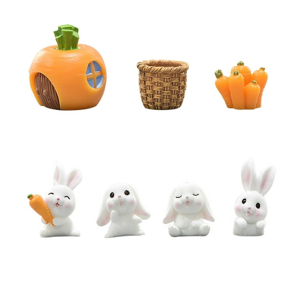 THHEIC 7 PCS Mini Bunny Cake Toppers, Bunny Cake Decorations, Cute Resin Rabbits Figurine for Kids, DIY Miniature Landscape, Birthday Party Gifts and Decor Supplies