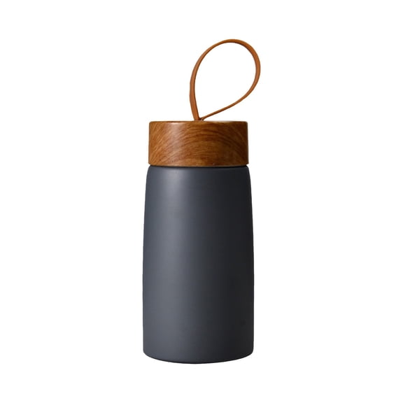 THHEIC 8 oz Stainless Steel Vacuum Insulation Flask, Hot and Cold Beverage Bottle with Bamboo Look Lid, 5-Hour Temperature Retention, Leak-Proof for Travel
