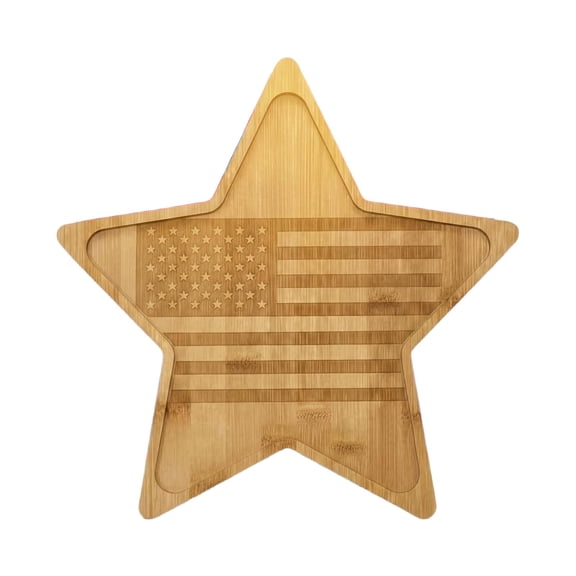 THHEIC American 250th Anniversary Dish Board 11.8 Inch Wooden Star Shaped Serving Tray Kitchen Board for USA 4th of July Party Decoration Fruit Snacks Vegetable