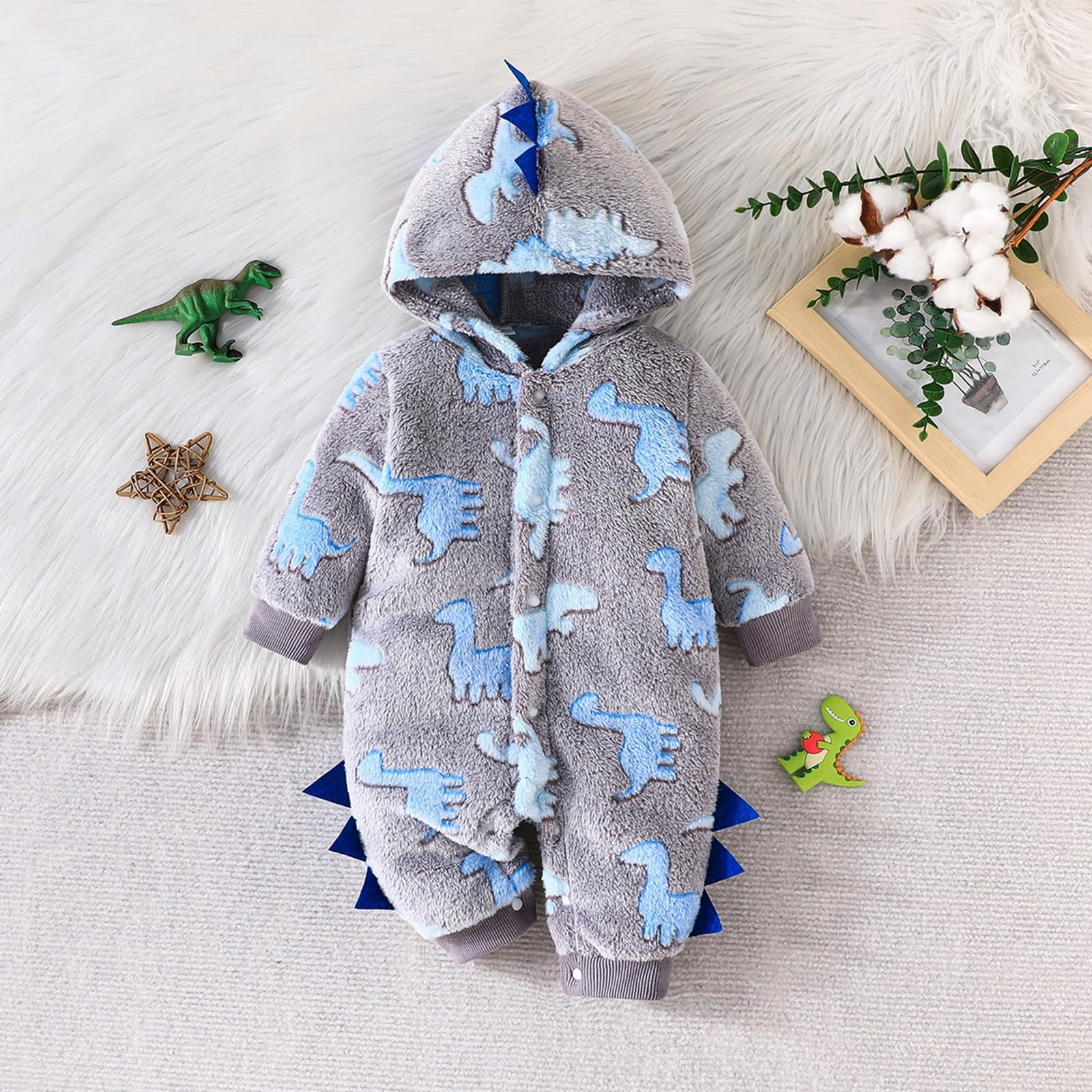 THHEIC Baby Dinosaur Hooded Button Front Outfit Set, Attached Hood ...