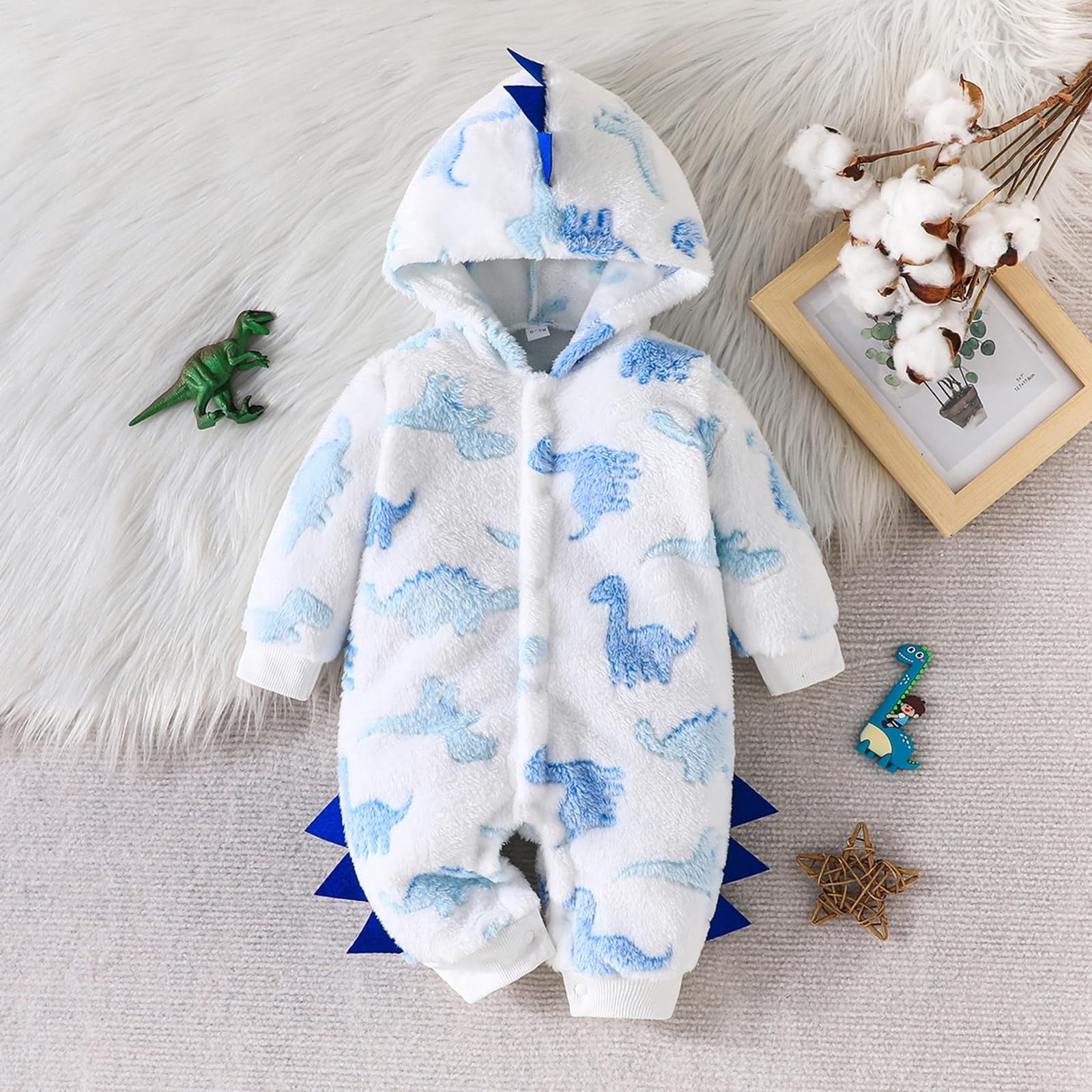 THHEIC Baby Dinosaur Hooded Button Front Outfit Set, Attached Hood ...