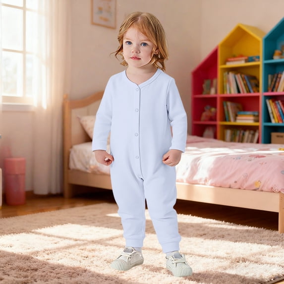 THHEIC Baby Long Sleeve Button Front Jumpsuit with Foot Covers, Soft ...