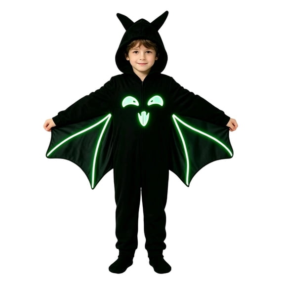 THHEIC Bat Jumpsuit with Detachable Hood for Boys Girls, Detachable Bat Hood and Bat Wing Detailing, Festive Dress Up Party Outfit