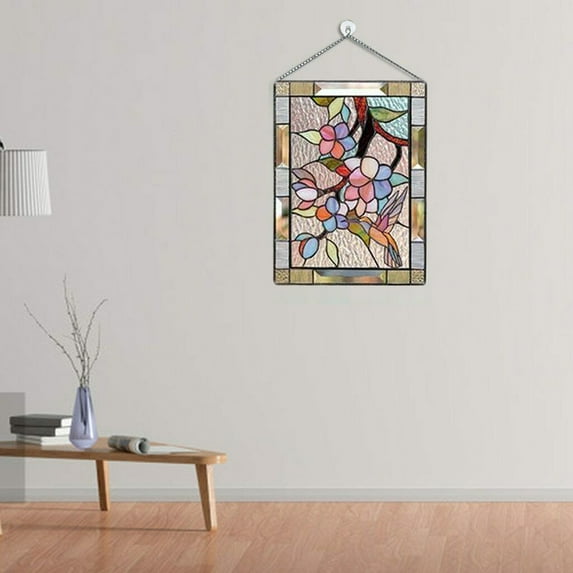 THHEIC Butterfly Stained Glass Window Hangings, 7.87" Hx 5.9" W Suncatcher Panel Windows Wall Decor with Metal Frame & Chain