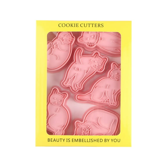 THHEIC Cat Cookie Mold Set - Cute 3D Plastic Biscuit Press Molds for DIY Baking, Cookie Shaping, Decorating and Creative Kitchen Baking Activities