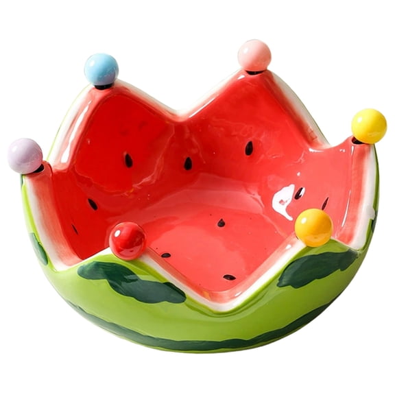 THHEIC Ceramic Bowl Cute Watermelon Shaped Household Rack Equipped With 6 Spoons Decorative Bowl Suitable For Kitchen Bedroom Living Room And Countertops