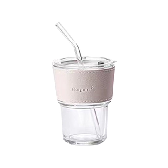 THHEIC Clear Double Wall Glass Coffee Tumbler with Lid and Straw, Portable Travel Mug and Reusable Thermos for Hot Coffee, Iced Tea, Smoothies, Office