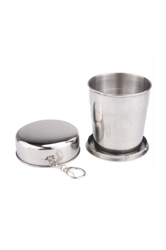 Collapsible Camping Mug, Telescopic Stainless Steel Portable Folding Cup with Keychain for Outdoor, Travel, Camping, Hiking, Cycling