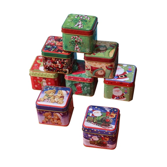 THHEIC Cookie Tins with Lids - Square Empty Christmas Treat Tin for Candy, Cookies and Holiday Gift Giving, Decorative Storage Box, Random Color