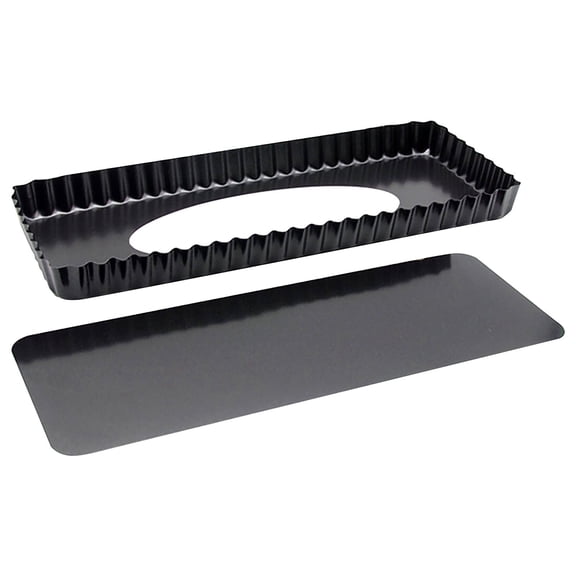 THHEIC Detachable Rectangular Baking Pan 35x11cm, Non Stick Fluted Tart Pan with Removable Base for Quiche, Tarts and Dessert Bars