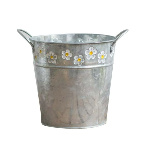 THHEIC Dried Flower Vase Retro Wrought Iron Hanging Bucket, Rustic Balcony Planter for Floral Arrangements, Indoor Outdoor Garden Metal Flower Pot, Home Décor