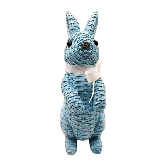 THHEIC Easter Bunny Decor Rattan Effect Resin Easter Bunny Garden Statue with Bow for Spring Table Centerpieces Indoor Outdoor Patio Yard Farmhouse Decorations ﻿