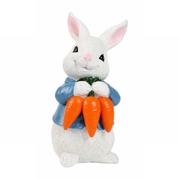 THHEIC Easter Bunny Figurines, Resin Bunny Decor with Easter Egg & Carrots for Table Setting, Hand Painted Cute Spring Rabbits for Home, Office, Party, Gift