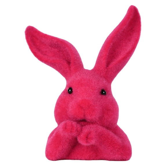 THHEIC Fuzzy Flocked Bunny Easter Spring Decor Furry Covered Rabbits Figurines Statue Garden Artificial Animal Moss Sculpture for Indoor Table Home Kitchen Shelf Decor