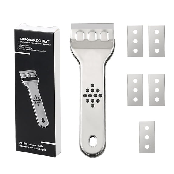 THHEIC Glass Scraper, Ceramic Glass Cooktop Scraper with Non Slip Handle and 5 Blades for Glass, Ceramic and Induction Stove Cleaning