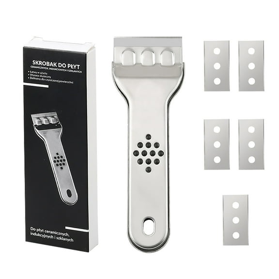 THHEIC Glass Scraper, Ceramic Glass Cooktop Scraper with Non Slip Handle and 5 Blades for Glass, Ceramic and Induction Stove Cleaning