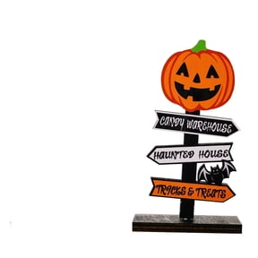 THHEIC Halloween Wooden Pumpkin Table Signs, Happy Halloween Freestanding Rustic Tabletop Decor, 3-Layered Tiered Tray Centerpiece for Indoor Home Decorations