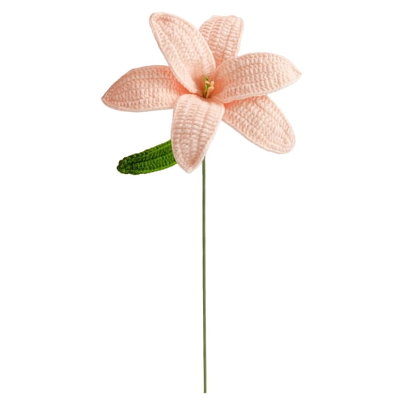 THHEIC Handmade Crochet Lily Flower Knitted Lily Flowers Bouquet with Leaf and Stems Fake Crochet Flowers Bouquet for Home Party Decorations Gift DIY Flower Bouquet