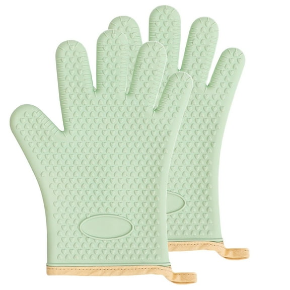 THHEIC Heat and Temperature Resistant Oven Mitts and Grilling Gloves with Full Finger Coverage, Thick Knit Design for Hand Protection and Secure Grip When Baking, Frying