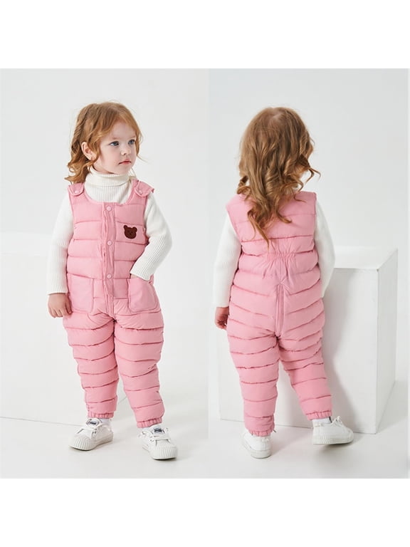 Insulated Zip Up Quilted Snow Bibs for Baby Boys Girls, Padded Build and Front Zipper, Cold Weather Warm Outdoor Wear (Pink, 6-12 Months)