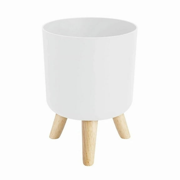 THHEIC Modern Elevated Plant Pots with Wooden Legs, Mid-Century Floor Standing Flower Pot for Living Room, Bedroom, Indoor Outdoor Decorative Planter with Drainage