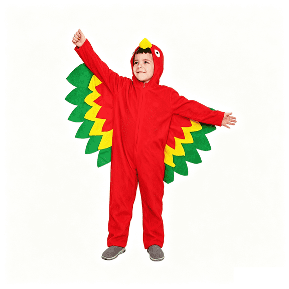 THHEIC Parrot Full Zip Jumpsuit for Boys Girls, Parrot Styling, Front Zipper, Warm Fleece Fabric, Holiday Festival Dress Up Outfit (O, 7-8 Years)