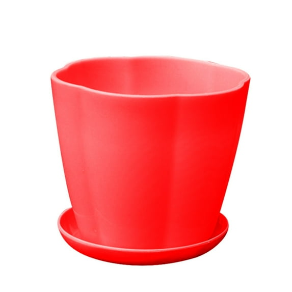 THHEIC Plastic Flowerpot with Tray, Modern Decorative Small Plant Pot for Succulents and Floral Arrangements, Indoor or Outdoor Garden Planter Container