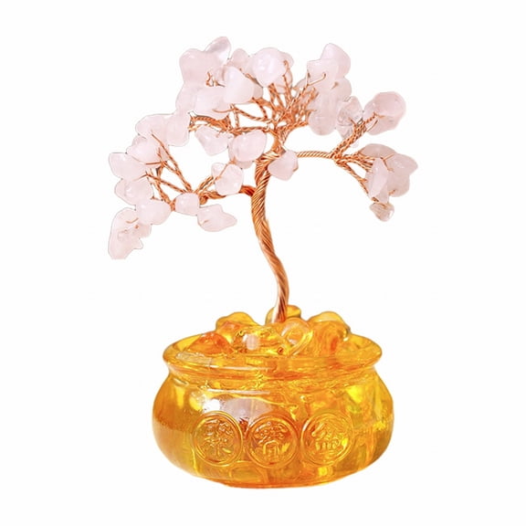 THHEIC Positive Energy Crystal Tree, Handmade Stone Money Tree Bonsai with Ceramic Base, Unique Wire Wrapped Wealth Abundant Crystal Trees Sculpture Home Decoration