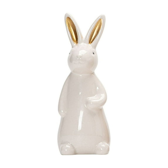 THHEIC Spring Easter Bunny Figurine, White Ceramic Rabbit Statue 7.2 Inches Tall, Table Centerpiece for Mantel, Shelf, and Home Easter Holiday Decor
