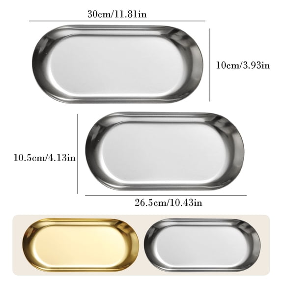 THHEIC Stainless Steel Serving Tray Platters for Serving Food Extra Small Metal Trays Decorative Long Plate Oval Storage Tray Thickened Serving Dishes for Party Buffet Sushi Snack
