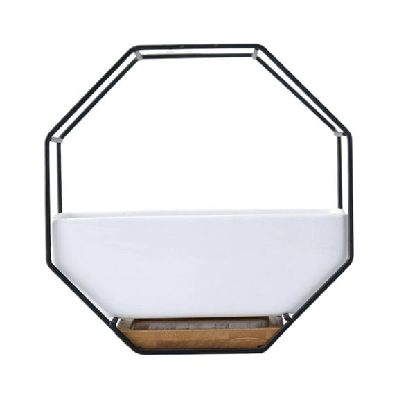 THHEIC Succulent Planter Ceramic Flower Pot with Metal Holder, Hanging and Place Dual-Purpose Garden Planter, with Drainage and Saucer for Indoor Home Office Desktop