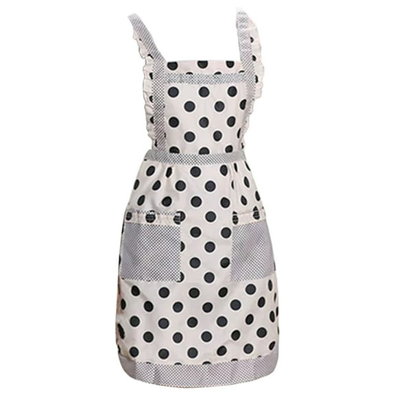 THHEIC Thickened Double Layer Princess Apron with Ruffles and Pockets, Polka Dot Pattern for Home Kitchen Cooking, Baking, and Crafts, Adjustable Neck Strap