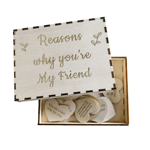 THHEIC Wooden Friendship Box Reasons Why You Are My Friend Box Unfinished Wooden Keepsake Box with Wood Heart Slice Birthday Friends Appreciation, Unique Friendship Keepsake