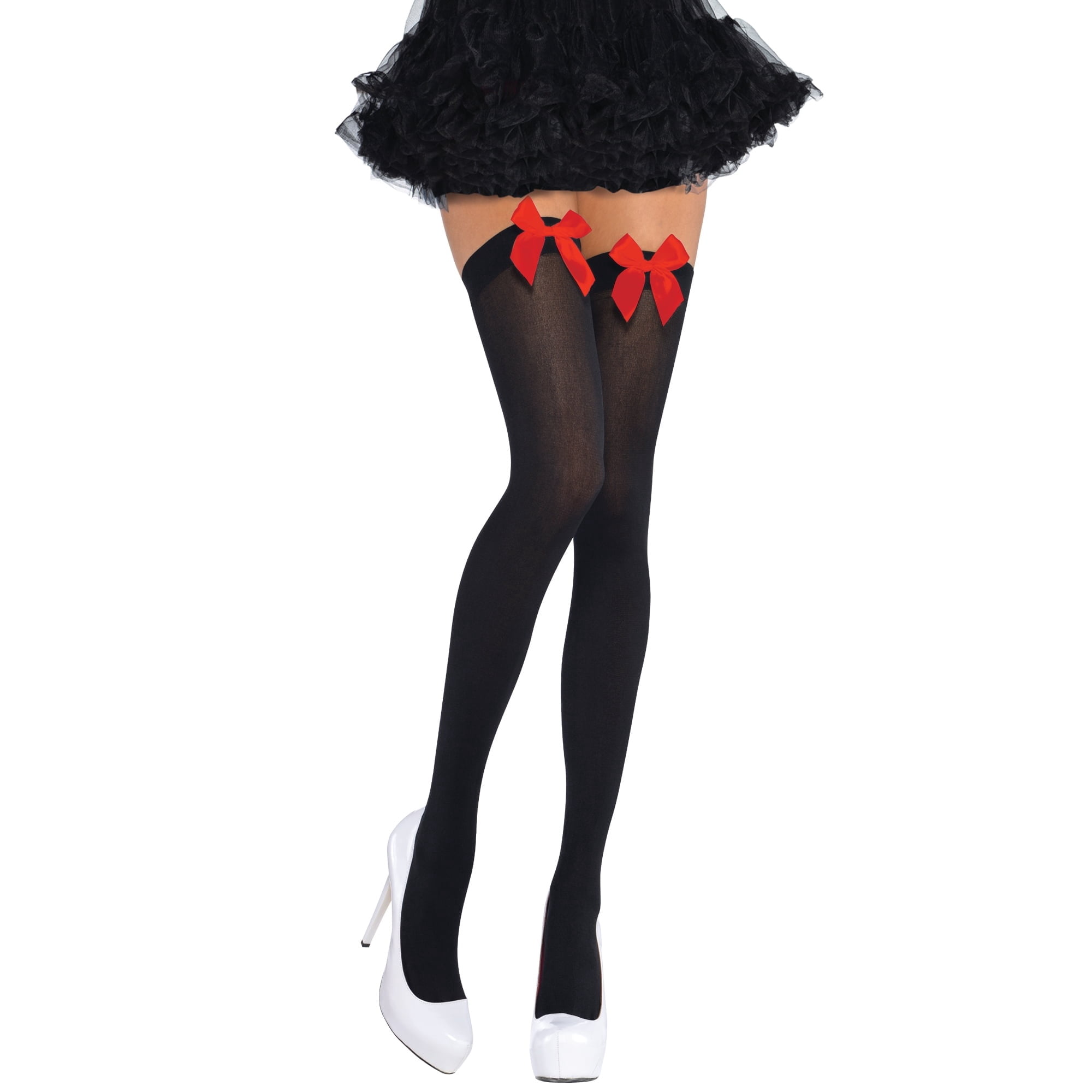 Bow Thigh High Tights Costume Accessory for Adults, Black and Red, S-XL, Halloween by Way To Celebrate