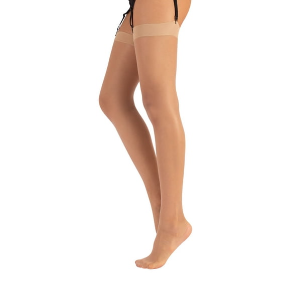 THIGH HIGH STOCKINGS | SUSPENDER PANTYHOSE | 15 DEN | BLACK, SKIN | ITALIAN HOSIERY | (4XL, SKIN)