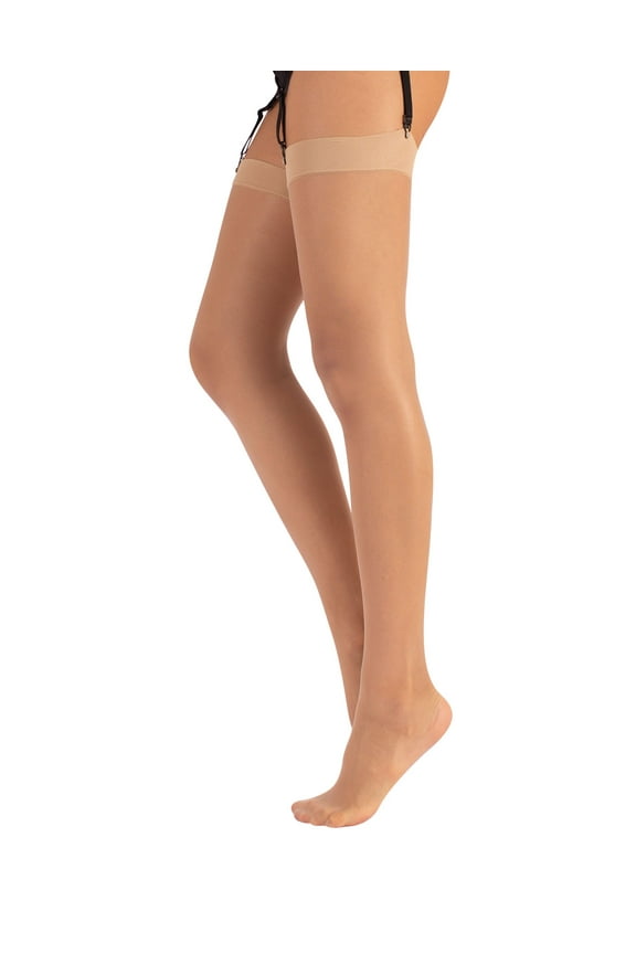 THIGH HIGH STOCKINGS | SUSPENDER PANTYHOSE | 15 DEN | BLACK, SKIN | ITALIAN HOSIERY | (4XL, SKIN)