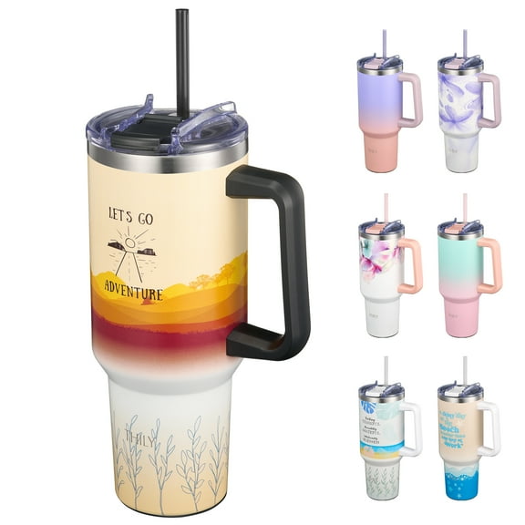 THILY Stainless Steel Vacuum Insulated Water Cup with Handle, 40 oz Travel Mug with Lid and Straw, Cupholder Friendly, Splash-proof, Keep Drinks Cold or Hot, for Outdoor, Camping, Hiking, Adventure