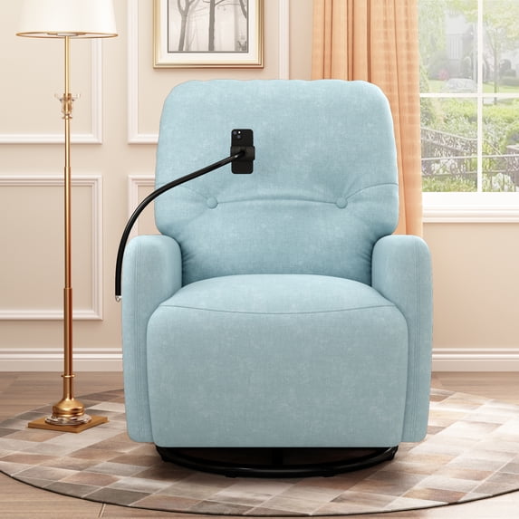 Harper & Bright Designs 270 Degree Swivel Electric Recliner Home Theater Seating Single Reclining Sofa Rocking Motion Recliner with a Phone Holder for Living Room, Blue