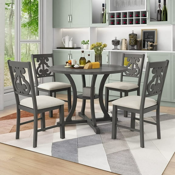 Harper & Bright Designs THINK 30 5-Piece Retro Medium Density Fiberboard Dining Table with Chair Set, Gray-round