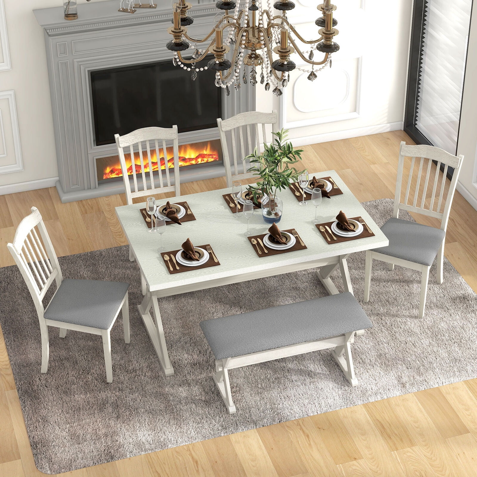 Amazon.com - 6 Pieces Dining Table Chair Set with Bench, 72