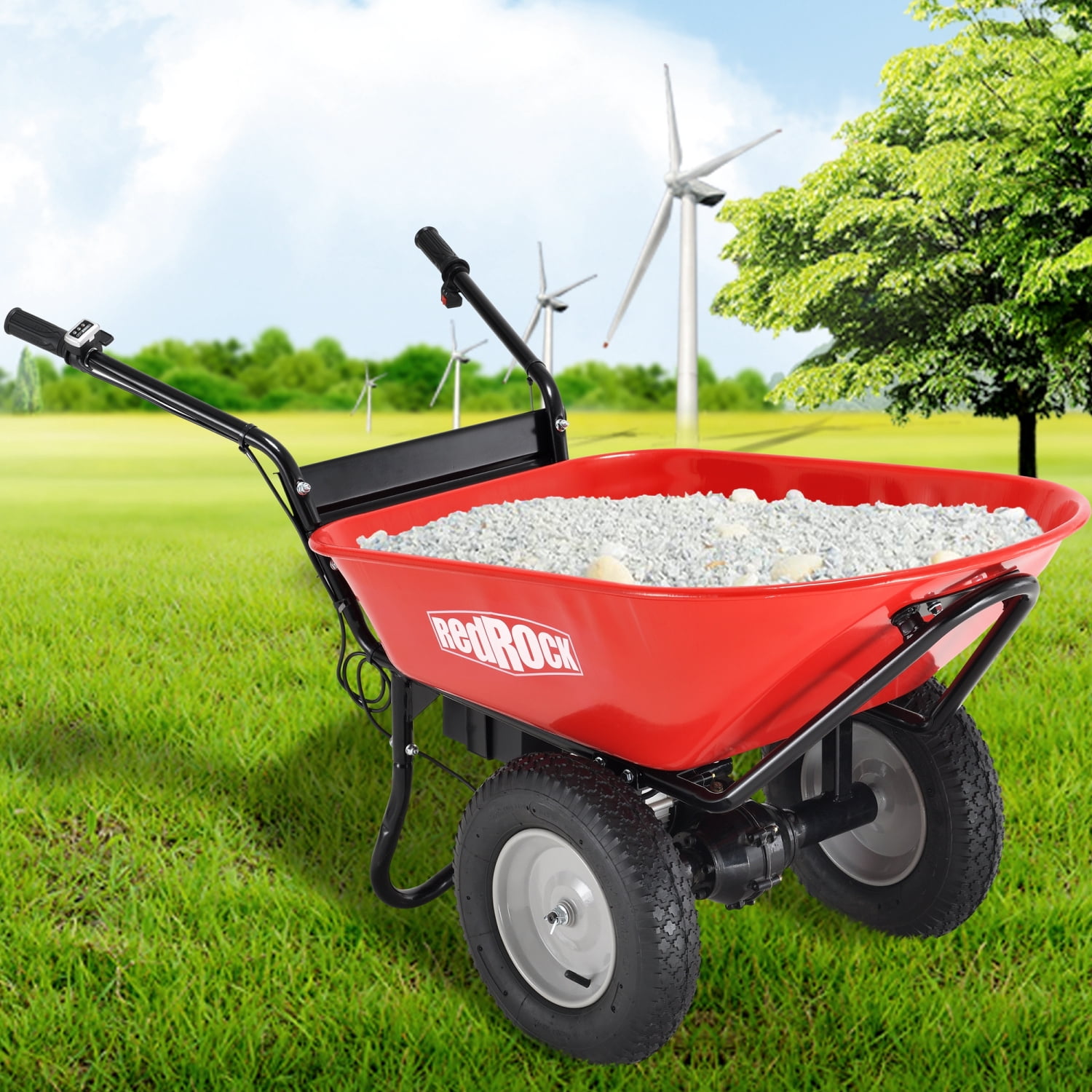 THINK 30,Electric Powered Wheelbarrow Utility Cart, 24V DC 180W AGM Battery 330lbs Max Capacity, Barrel Dump Material Debris Hauler