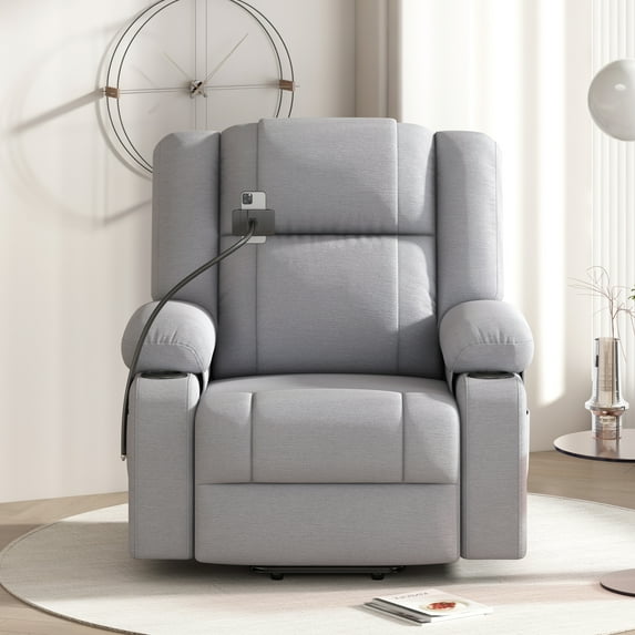 Harper & Bright Designs Power Lift Recliner Chair Electric Recliner for Elderly Recliner Chair with Massage and Heating Functions, Remote, Phone Holder Cup Holders for Living Room, Grey, 110°to 135°