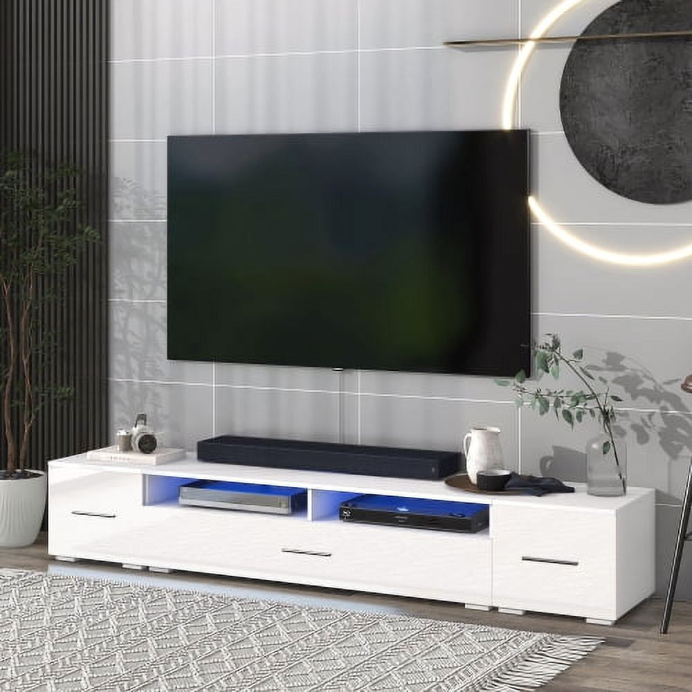 THINK 30,White LED TV Stand for 90 inch TV, Extended Design