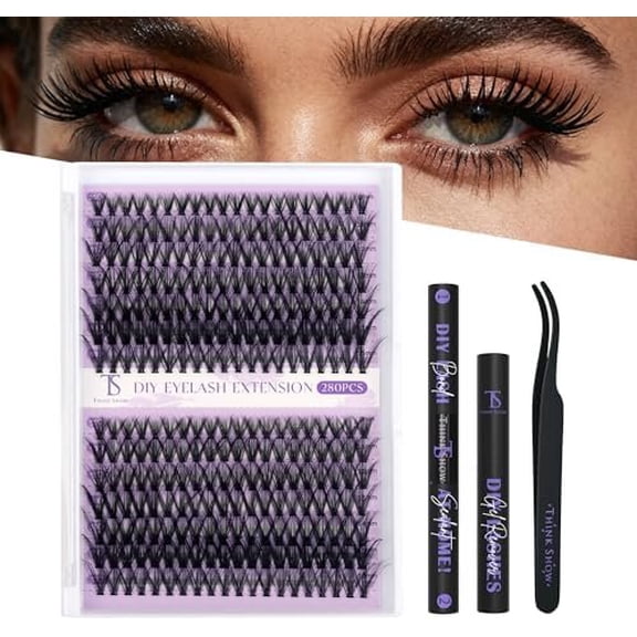 THINK SHOW Lash Clusters Kit 30D 9-16mm 280 count Wispy Lash Clusters Kit with Bond and Seal,Tweezers,Remover Cluster Eyelash Extensions for Beginners(30D)