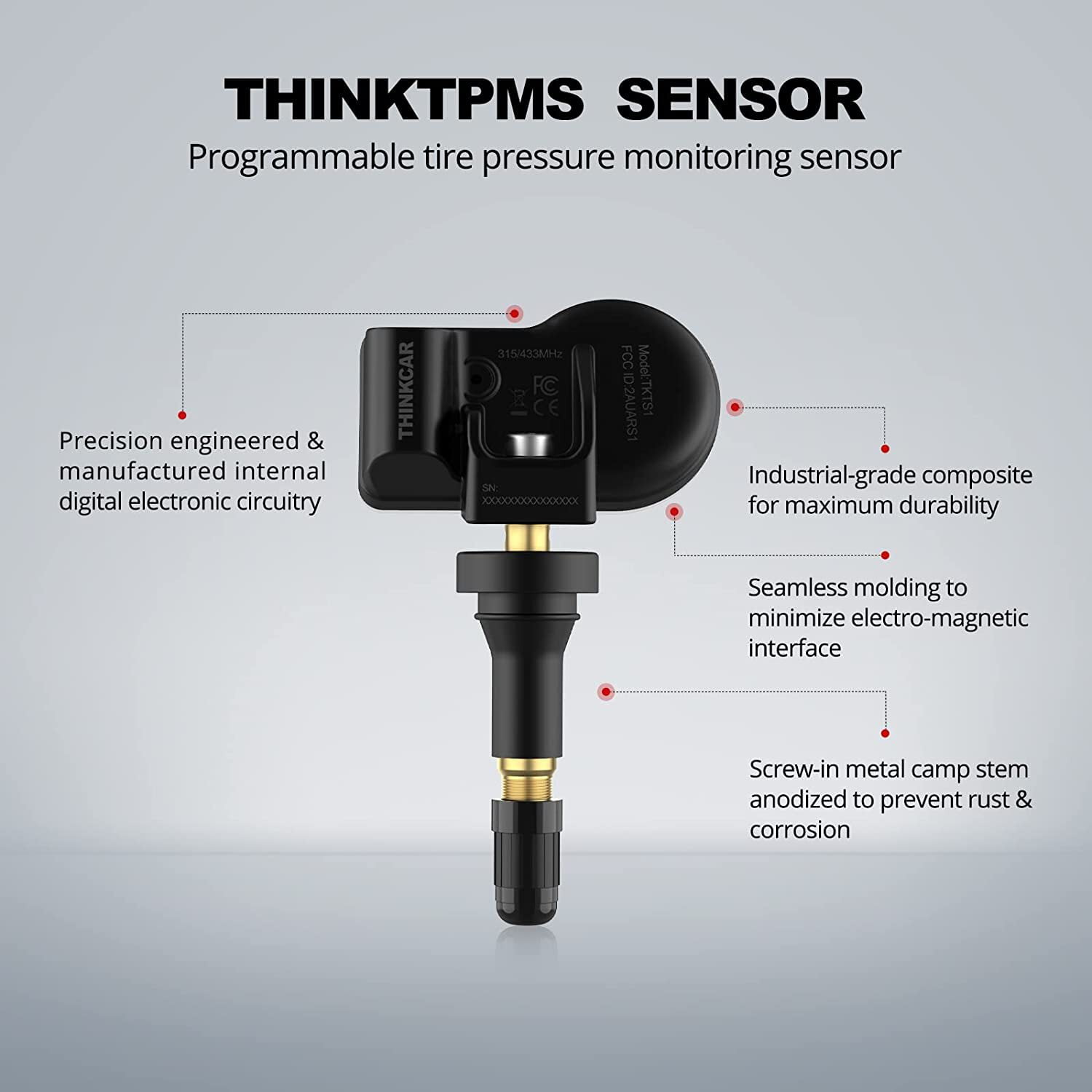 THINKCAR 433+315 MHz Tire Pressure Sensor, THINKTPMS S1 Screw-in Rubber ...