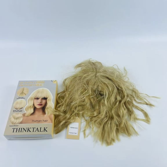THINKTALK Human hair,Human Hair Wig for Women, 100% Real Human Hair Short Wavy Bob Wig with Bangs, Natural Hairline, Soft & Bouncy Blonde Human Hair Wig