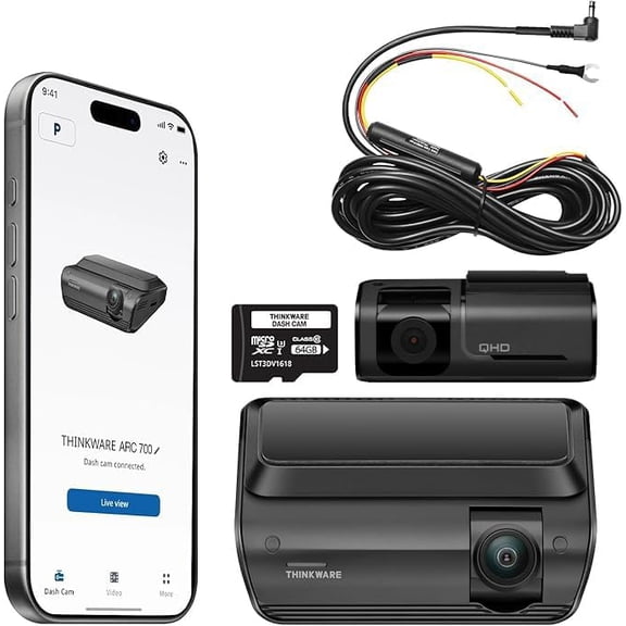 THINKWARE ARC700 4K HDR Dash Cam Front and Rear - 4K+2K Dual Dashboard Camera, Low Power Parking Mode, Thermal Protection, Wi-Fi, GPS, Speed/Red Light Alerts, (64GB MicroSD & Hardwiring Cable Incl)