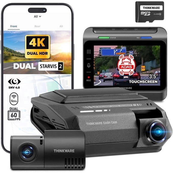 THINKWARE ARC900 2CH 4K HDR Dual Dash Cam Front and Rear - 4K+2K STARVIS 2, Super Night Vision 4.0, Low Power Parking Mode, 3.5" IPS Touchscreen, GPS (64GB MicroSD & Hardwiring Cable Incl)