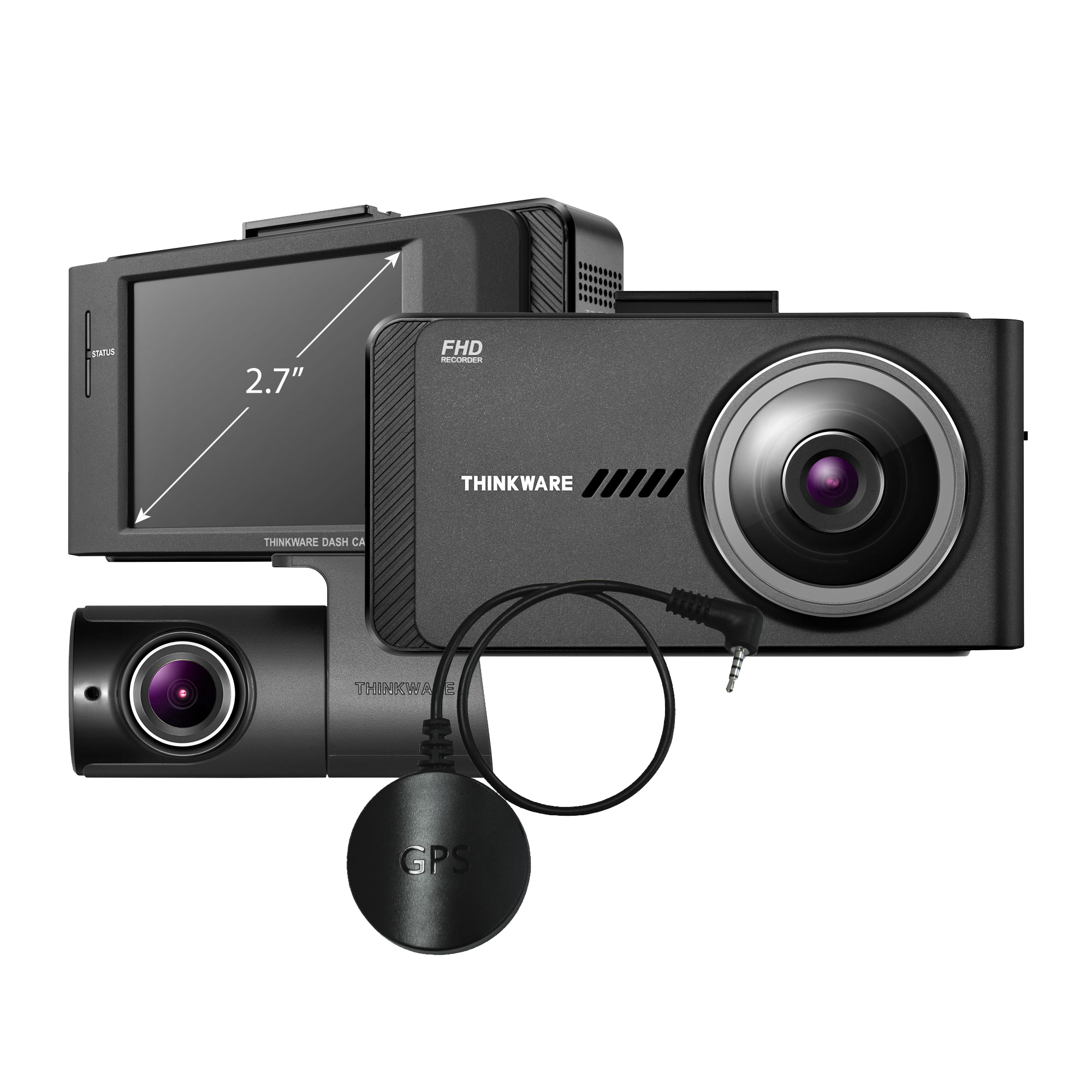 THINKWARE X700 Dual Dash Cam Front and Rear Camera for Cars, 1080P FHD, Dashboard Camera Recorder with G-Sensor, Car Camera W/Sony Sensor, GPS, Night Vision, 16GB, Optional Parking Mode - image 1 of 7